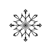 Intricate Black and White Symmetric Snowflake Pattern Isolated on White Background, Featuring Ornamental Floral . vector
