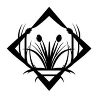 Stylized Black and White Geometric Composition of Grasses Within a Diamond Shape, Decorative and Symbolic. vector