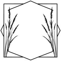 Black and white geometric frame with delicate ornamental grasses on each side, creating a minimalist . vector