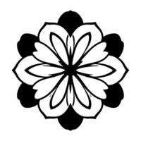 Symmetrical black and white floral mandala , depicting eight petals with inner layered elements, creating a visual equilibrium on a white background. vector
