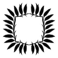 Black feather border, symmetrical square frame with detailed plumes, elegant , and a minimalistic isolated composition on white. vector