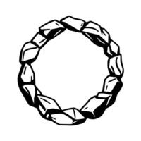 A stylized, black and white circular frame composed of geometric stone shapes, creating an empty central space. vector