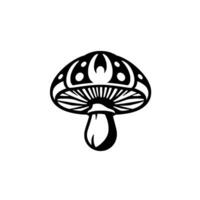 Bold, black and white stylized mushroom illustration with detailed patterns on a plain white background, evoking a sense of fantasy. vector