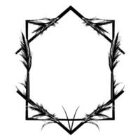 Geometric Black Frame Adorned with Detailed Feather Elements, Minimalist, , and Isolated on White Background, Perfect for and Artistic Applications. vector