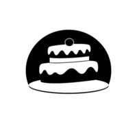 Simple Monochrome Illustration of a TwoTiered Cake with a Single Cherry on Top within a Dark Rounded Background, Isolated. vector