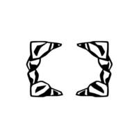 Abstract Geometric Stone Structure Composition Two Symmetrical Curved Black and White Rock Formations on White Backdrop. vector