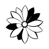Simple, symmetrical, black and white flower illustration. Petals alternating in color, radiating from a central circle on a white background. vector