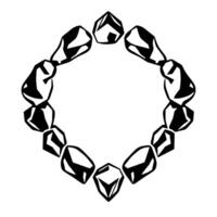 Black and white geometric illustration of a circular diamondlike shape or a precious gemstone arrangement, potentially a bracelet, necklace, or decorative element, isolated on white. vector
