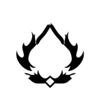 Symmetrical black and white abstract , teardropshaped frame with flamelike edges, centered, a diamond at the bottom. vector