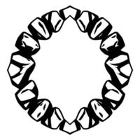 Abstract black and white circular featuring jagged, geometric shapes resembling a stylized crown or wreath, with minimalist aesthetic on white background. vector