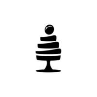 A minimalistic blackandwhite of a tiered structure on a pedestal, resembling a simplified cake or sculpture, set against a plain white background. vector
