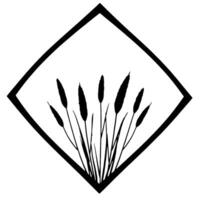 Abstract black and white illustration of wheat stalks within a diamondshaped frame, evoking a sense of simplicity, agriculture, and nature. vector