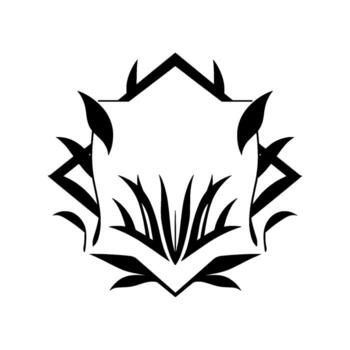 elegante geométrico negro y blanco simétrico ornamental presentando estilizado hojas y agudo angular formas dentro un central abierto estructura. vector