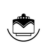 Simple, modern, and minimalist black and white featuring a layered dessertlike cake with decorative elements, including small spheres and an arching base, isolated on white. vector