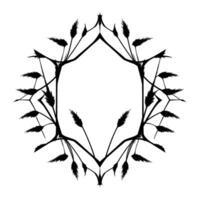 Monochrome geometric floral , an ornate hexagonal frame decorated with delicate branches and feathery textures, creating a symmetrical and minimalist aesthetic, isolated on white. vector