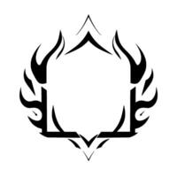 Bold Black and White Geometric Abstract Ornamental Frame with Flamelike Embellishments Enclosing Open Space. vector