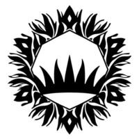 Ornate Black and White Crown Crest in a Floral Wreath, Depicting Regal Elegance and Botanical Symmetry. vector