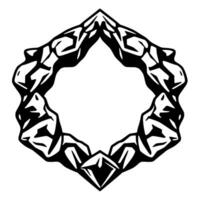 Diamondshaped organic frame of stylized rock formations and angular gemlike elements with negative space. vector