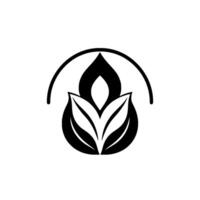 Minimalist Black and White A stylized floral emblem with a central flamelike shape encompassed by a halfcircle. vector