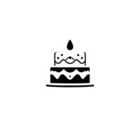 Monochrome minimalist of a twotiered birthday cake with a single abstract teardrop or candle flame above, set against a white background. vector