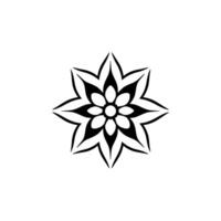 Symmetrical Black and White Floral , Featuring Detailed Petals and Center Circle Arrangement, on a Clean White Backdrop. vector