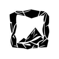 Geometric Black and White with Mountainous Landscape in Crushed Cube Frame. vector