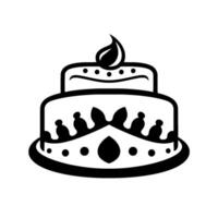 Elegant, twotiered cake with a flameshaped topper, adorned with decorative silhouette elements, in a minimalist, monochrome style. vector