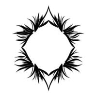 Geometric black and white featuring a rhombusshaped frame adorned with stylized spiky leaf patterns. vector