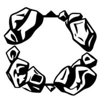 Abstract geometric black and white featuring a circular arrangement of rocklike shapes connected by triangular links, creating a symmetrical composition. vector