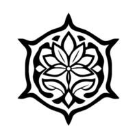 Symmetrical Black and White Geometric Floral Pattern , featuring a stylized flower within an ornate hexagonal frame. vector