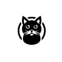 Minimalist black cat with stylized face and whiskers, enclosed within a white circle, on a gradient background. vector