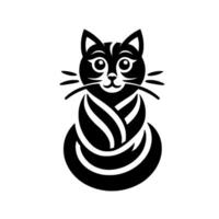 A stylized black cat with intricate body , white accents, and a cute expression, rendered against a clean white background. vector