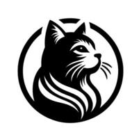Elegant Black White Cat Portrait Within a Circle, Minimalist , Profile View, Artistic . vector