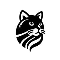 Sleek Black Cat Head Silhouette with Detailed Fur and Whiskers on a Clean White Backdrop, Modern . vector