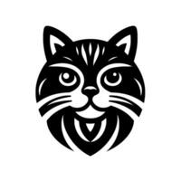 Bold Black and White Cat Face , Minimalist Illustration, Friendly Expression, Simple , Isolated on White Background. vector