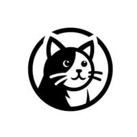 A charming black and white cat featuring a happy, halfcolored face enclosed within a circular frame. vector