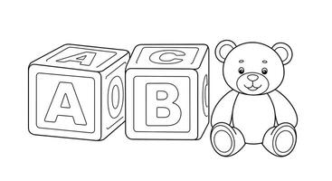 Alphabet Blocks With a B and C on Them. Add a Smiling Teddy Bear Sitting Beside Blocks vector
