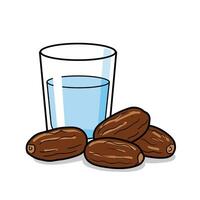 A glass of water and a bowl of dates vector