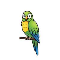 A cartoon green parrot sitting on a branch vector