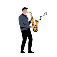 Man playing saxophone with music notes vector