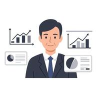 Businessman with graphs and charts on his desk vector