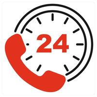 24hr Service icon in red color vector