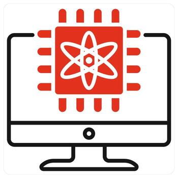 cuántico informática icono en rojo color vector