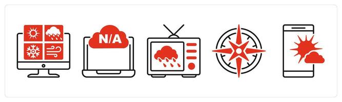 Five Weather icons as weather report, not available, weather new vector