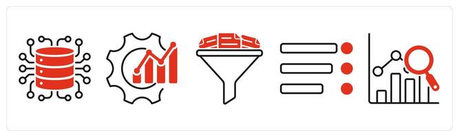 Five Diagram icons as data generator, optimization, filtering vector