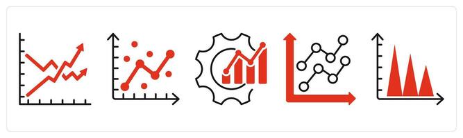 Five Diagram icons as volatility, statistical model, optimization vector