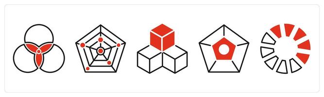 Five Diagram icons as diagram, isometric, pentagon vector