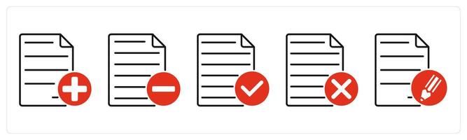 Five Files icons as new file, remove file, accept file vector
