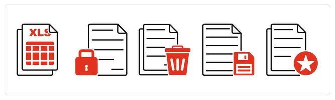Five Files icons as excel file, lock file, trash file vector
