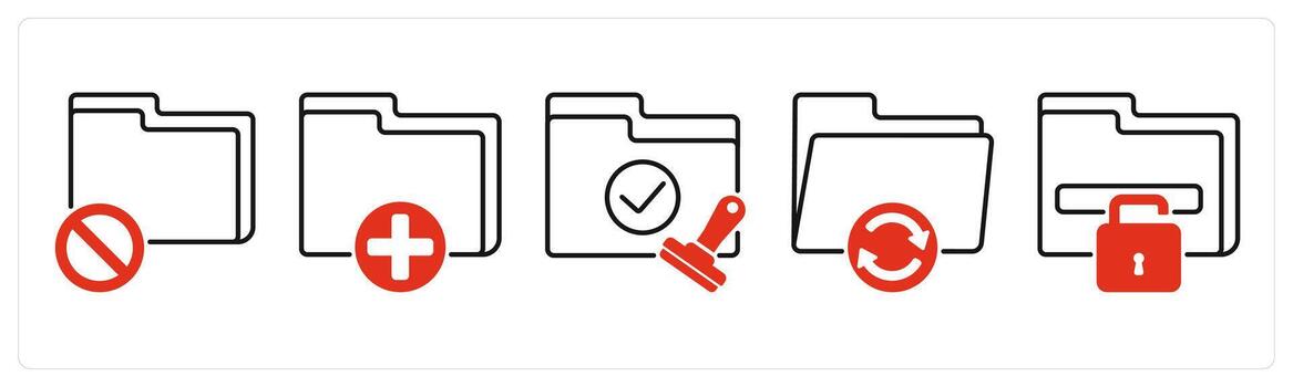 Five Files icons as folder error, new folder, approved folder vector